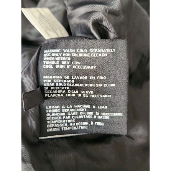 Women's GUESS Black Mixed Puffer softshell Hooded Zip Up Jacket Size L High Low - Picture 8 of 10